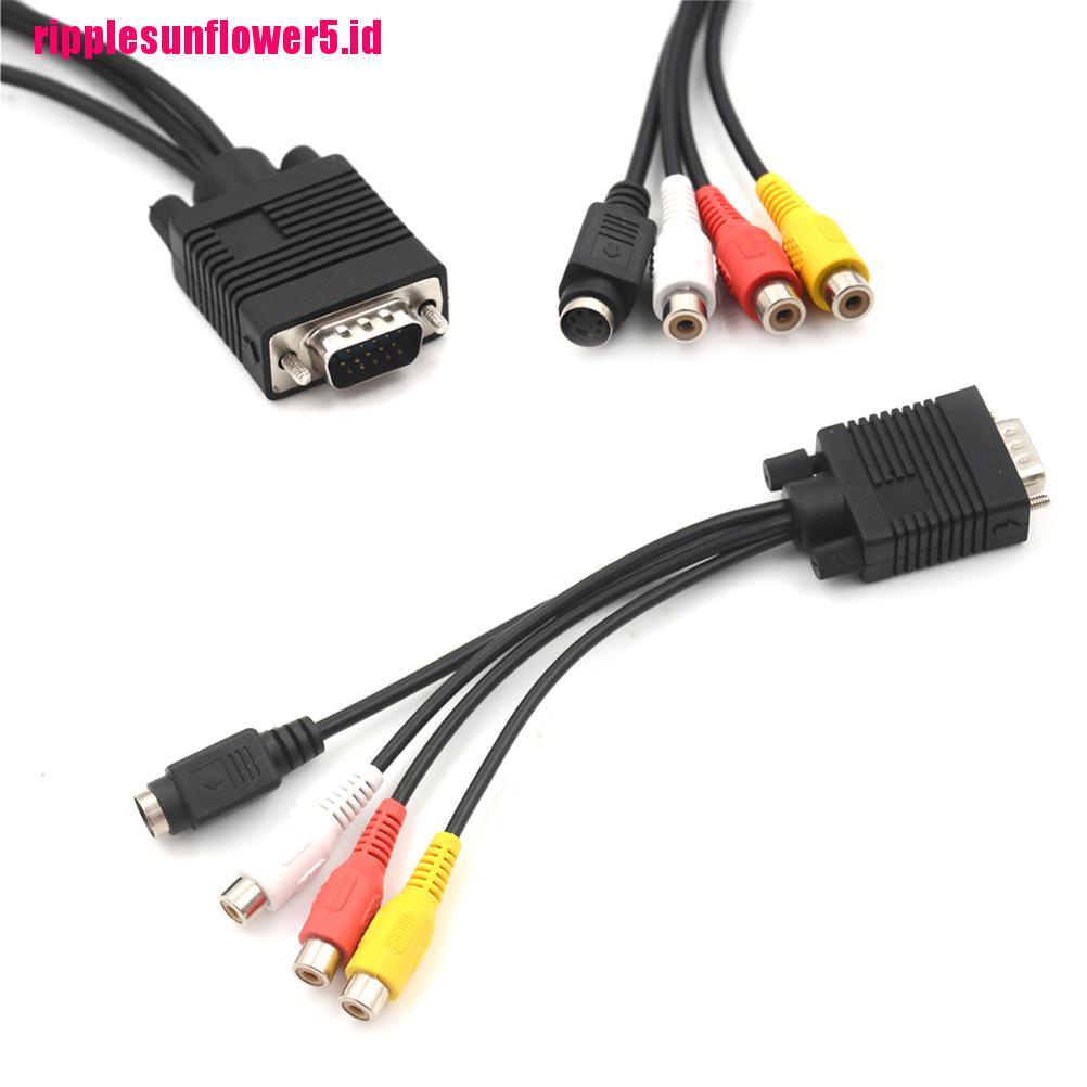 1pc Kabel Konektor Video VGA Male Ke S-Video 3 RCA Untuk Laptop PC