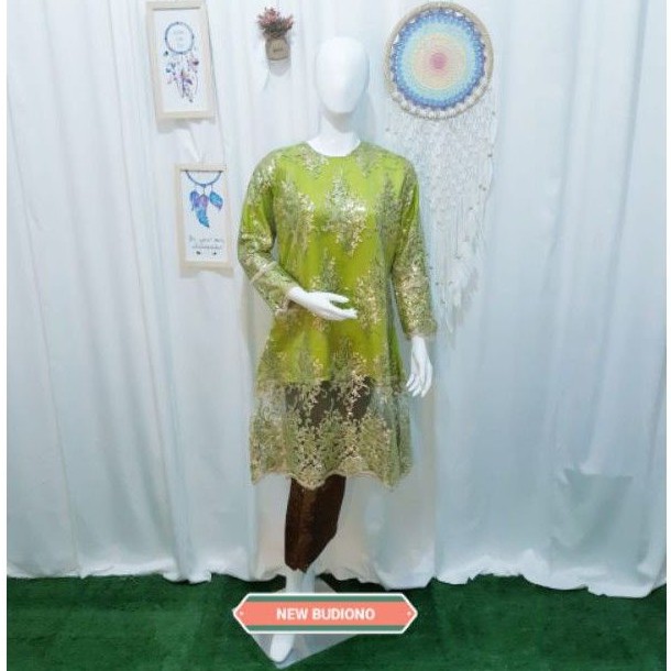 Kebaya tunik hijau lumut setelan