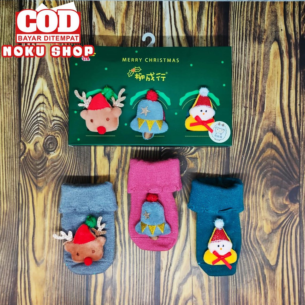 Kaos Kaki Bayi Natal isi 3 Pasang Anti Selip