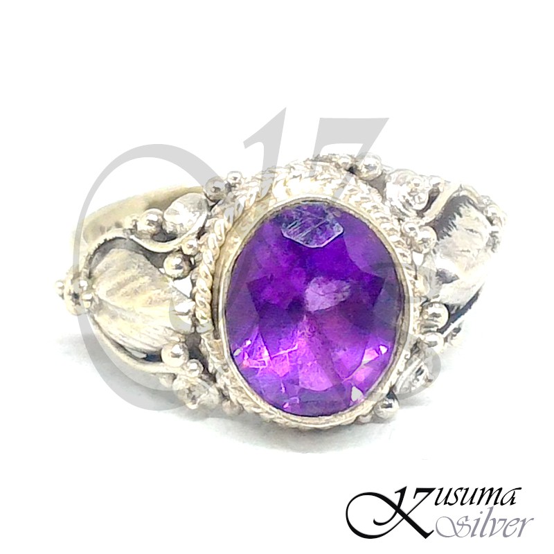 Cincin Ring Perak Silver Bali Bun Jawan Bunbun Batu Ungu Asli 925 Pria Laki Wanita Keren Custom