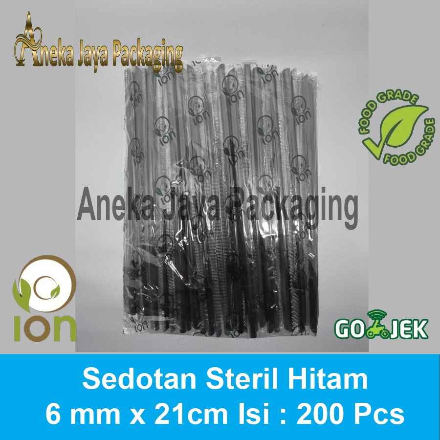 SEDOTAN STERIL HITAM 6mm 21cm 200pcs/BUNGKUS PLASTIK RUNCING MEDAN 621