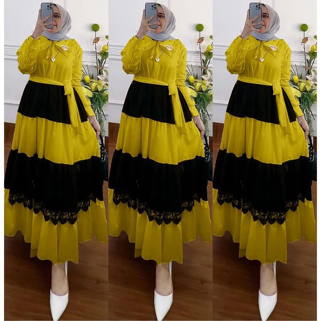 COD - Asmiranda Maxy Gamis Muslim Dress Shakila Aksen Renda Brukat Import Ld 110 Fashion Maxi Wanita Pesta Kondangan Modern Termurah Terlaris Fit S XL ( Free Bros )-5