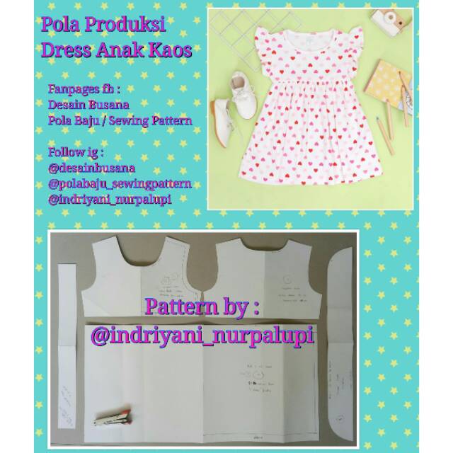 Pola Dress kaos anak - Pola Baju - Pola Instan - Pola Produksi dress