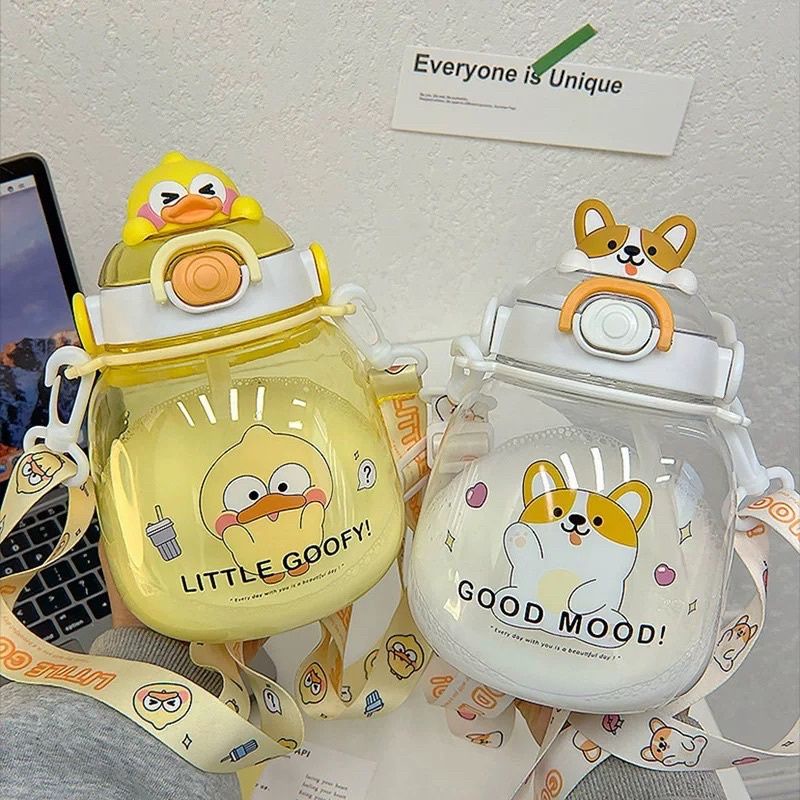 botol minum sedotan anak 1100 ml animal lucu (free gantungan+ sticker 3d)