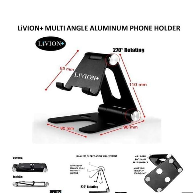 Holder HP Livion+ Dudukan HP Aluminium Stand Holder Lipat iPad Tablet DISKON