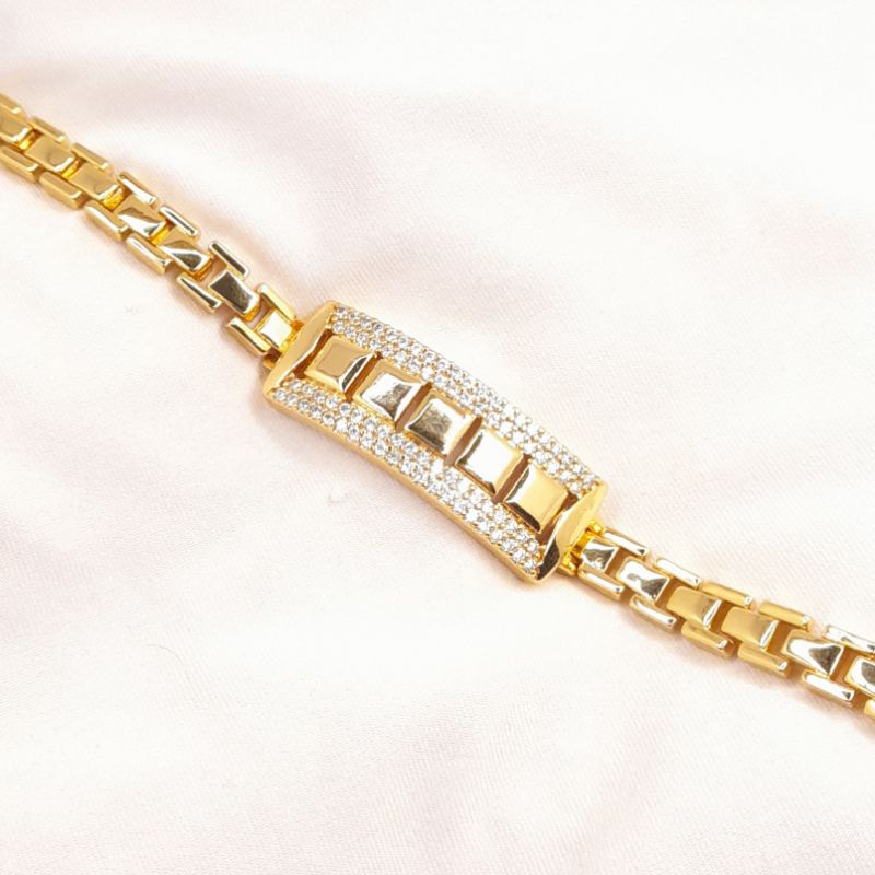 gelang rante plat kotak zirconia gelang rantai gelang rantai wanita gelang xuping gelang lapis emas 