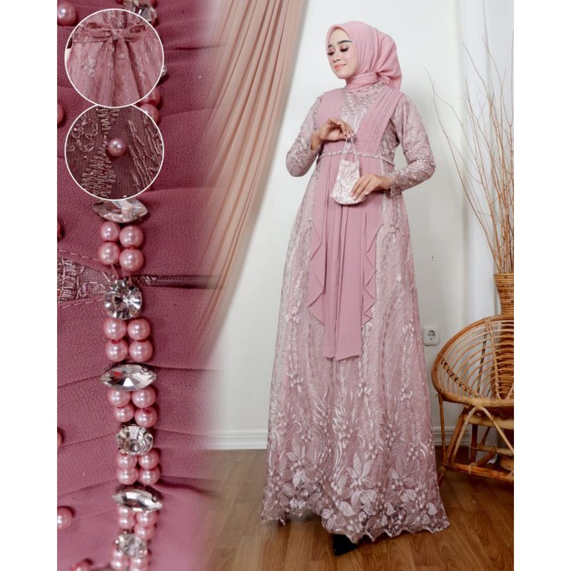 Permata Olshop / Kebaya Gamis Nazwa NK / Gamis Brokat Pesta Mewah / Baju Kondangan / Baju Pesta / Kebaya Wisuda