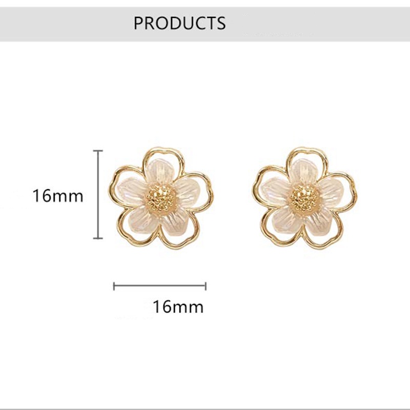 Anting Stud Desain Bunga Hollow Aksen Kristal Mutiara Bahan Alloy Gaya Korea Untuk Wanita