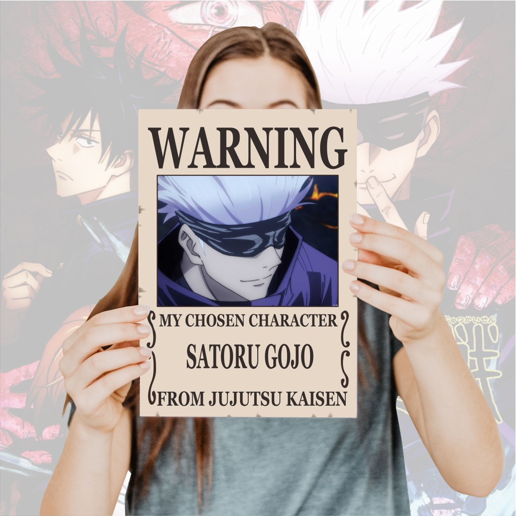 Poster Jujutsu Kaisen Warning Anime Itadori Yuji Fushiguro Megumi Gojo Satoru Sukuna- Size A4+-4