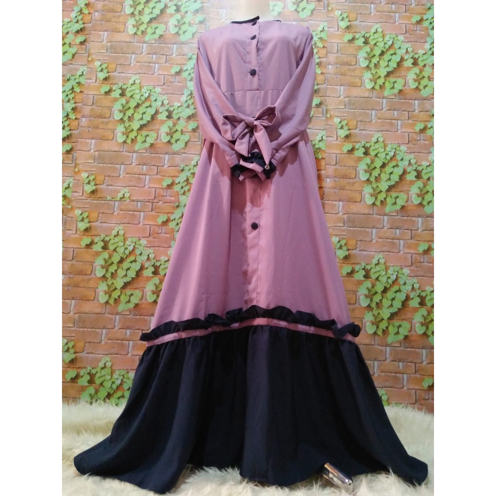 Gamis aulia wolfis toyobo Ruffle rempel 2 warna serut kancing syari baju muslim busana