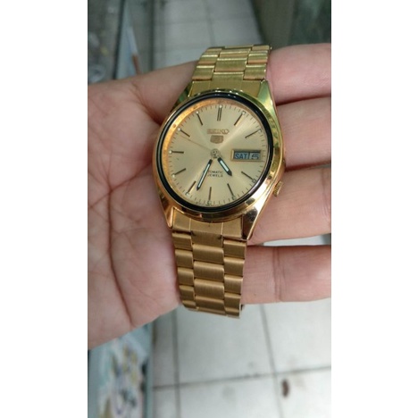 seiko 5 gold elegant automatic vintage jam pria