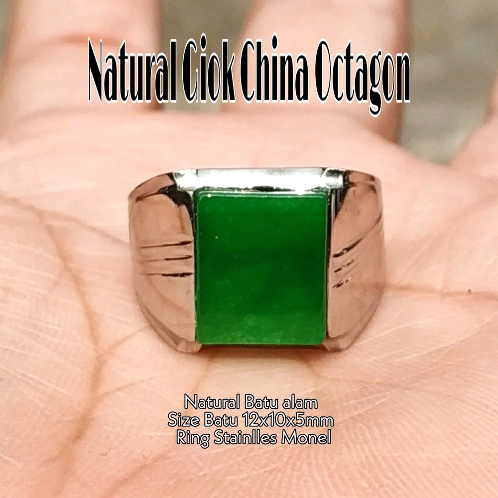 CINCIN BATU AKIK NATURAL GIOK HIJAU OCTAGON KANTORAN MAKIN BERGAYA