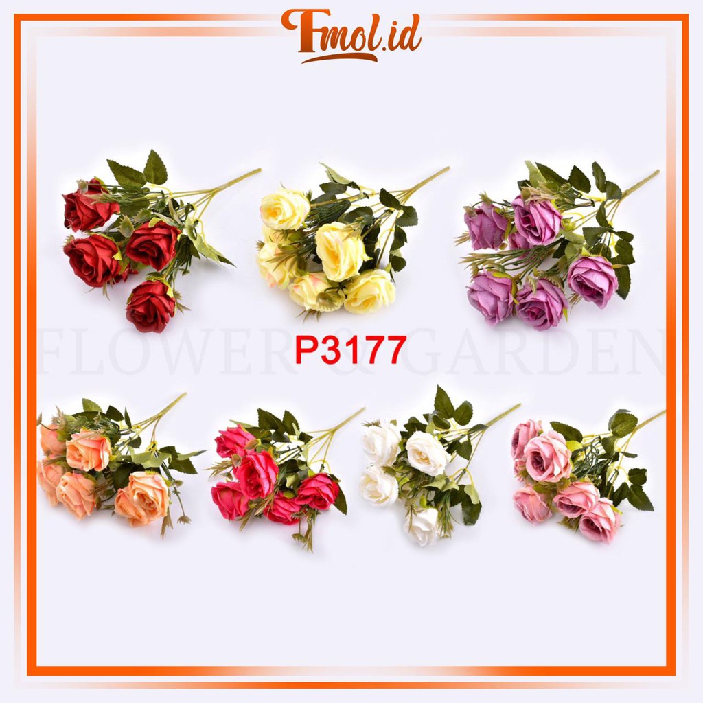 FMOL Bunga Mawar Buatan dengan Bahan Sutra untuk Hiasan Dekorasi Bunga Hias P3177