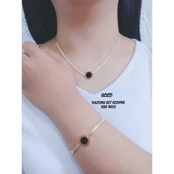 Perhiasan Kalung Set Gelang Titanium Bandul Hitam
