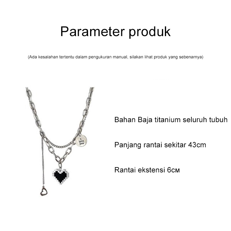 COD❤️Kalung Titanium Cinta Mosaik Wanita Pria Korea Liontin Hip Hop Anti Karat Dan Luntur Mewah Multi-layer Retro Murah Import Ready Stock