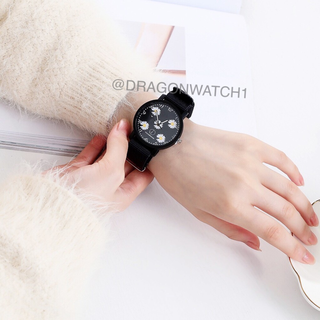 ✅COD-Jam tangan wanita canvas motif bunga daisy jam kain watch fashion kualitas import   S1163