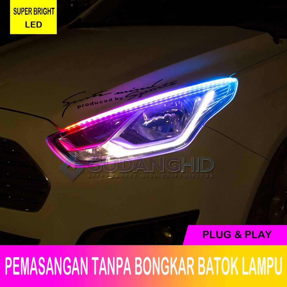 DRL RGB Lampu Alis Neon Mobil Motor Welcome LED RGB Sein Running