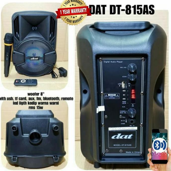 Speaker Aktif 8 Inch Portable Dat Dt 815As Wireless Original Murah Ppr8Cfio3N