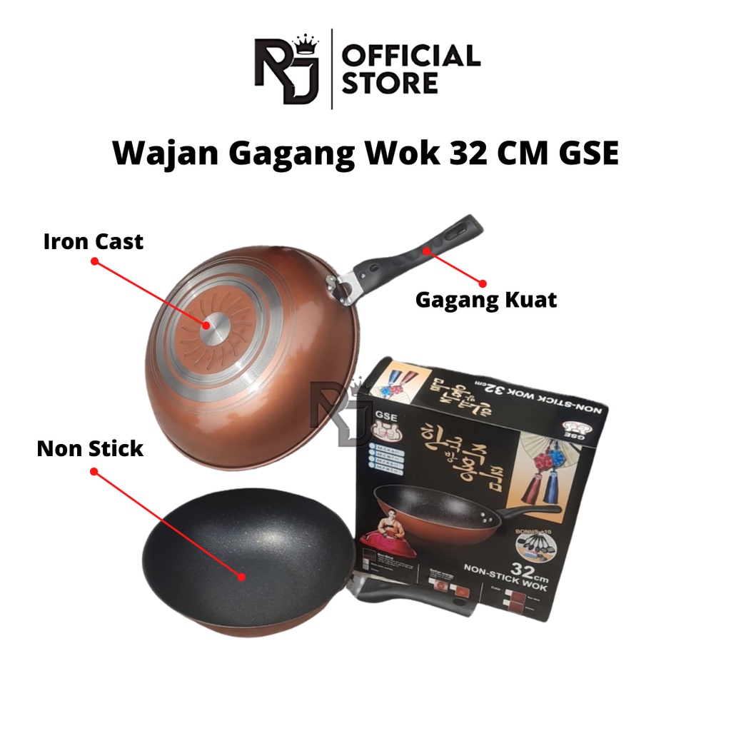 WAJAN GAGANG WOK 32CM GSE NON STICK / WAJAN GAGANG GSE ANTI LENGKET / WAJAN GAGANG GSE MARBEL / WAJA
