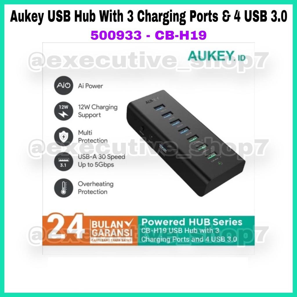 Aukey USB Hub with 3 Charging Ports &amp; 4 USB 3.0 - CB-H19 - 500933