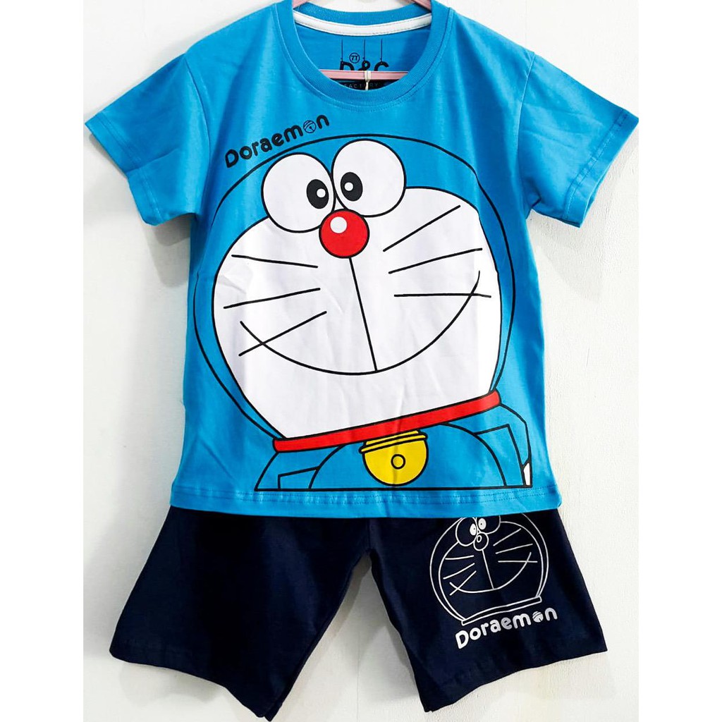 setelan kaos  anak  unisex doraemon  biru Shopee Indonesia