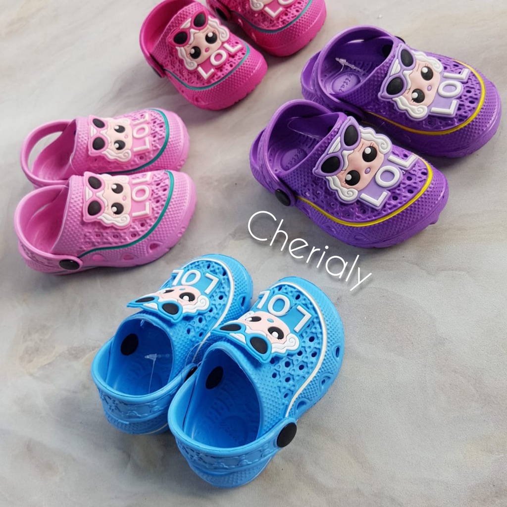 Sandal LOL Anak Perempuan Bayi Karet Model Crocss Bapau Import