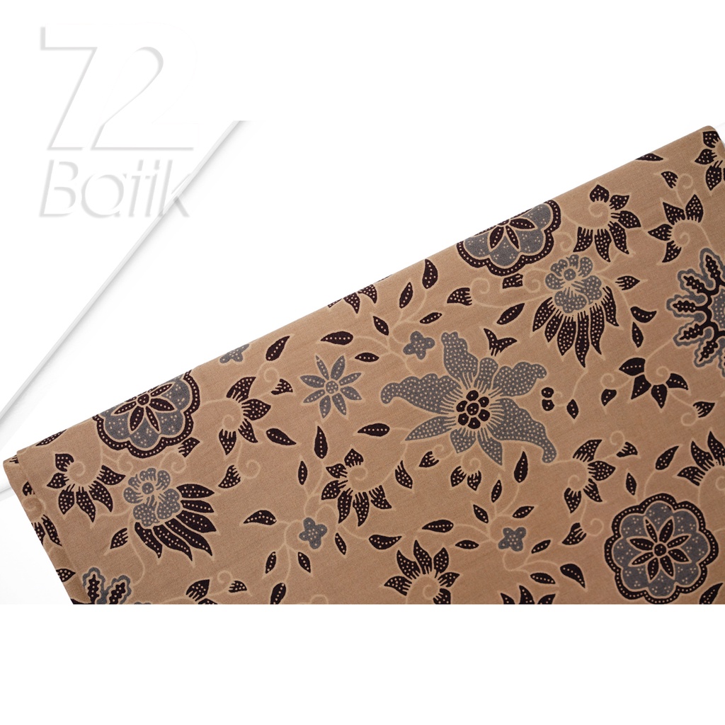 KAIN BATIK PREMIUM Bahan Katun Motif Kembang Latifolia Warna Cream 721938 Cap 72 Jarik Jarit Samping Kebat Panjang Batik Katun Modern Premium Bahan Seragam Batik Pernikahan Kantor Keluarga Murah Kamen Jadi Batik Bali Lembaran