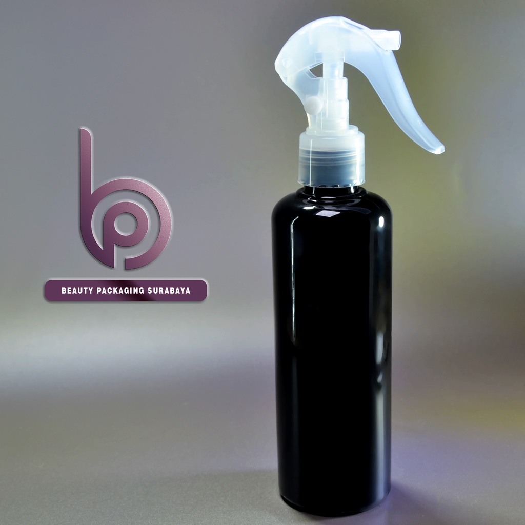 Botol Plastik PET 250ml BR Hitam Tutup Spray Trigger Bebek Semprot