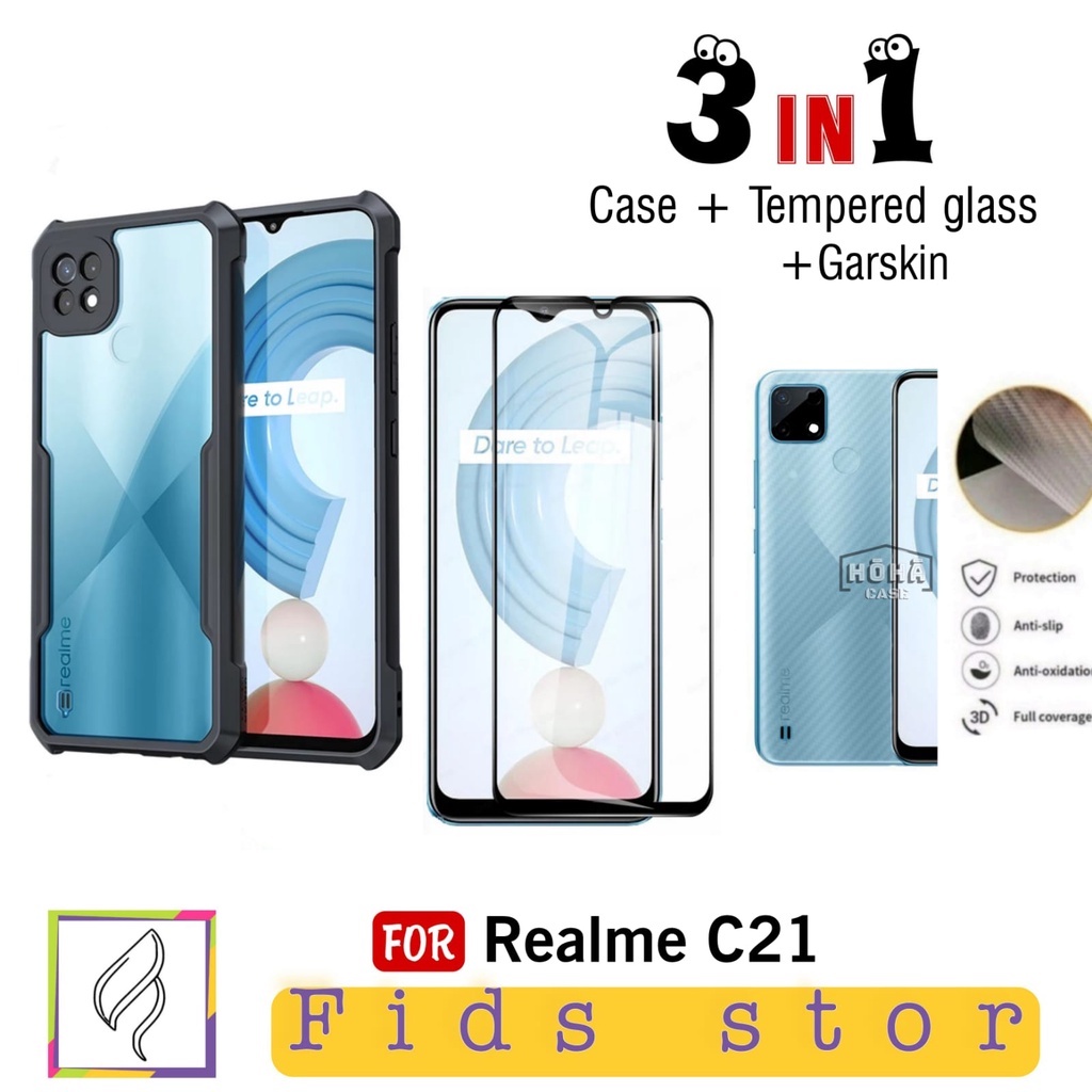 PROMO 3in1 Case Shockproof REALME C21Y | REALME C21 Free Tempered Glass Layar &amp; Garskin