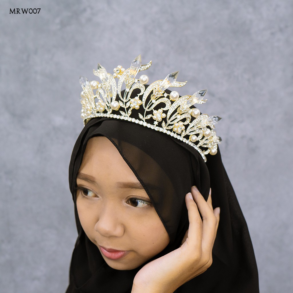 [BISA COD] MAHKOTA PENGANTIN MUTIARA AKSESORIS HIJAB SILVER MRW007