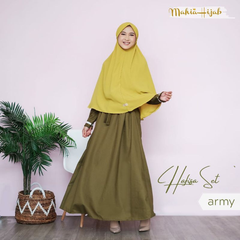 Gamis Set Toyobo Hafisa Syar'i / Dress + Bergo tali (Army)