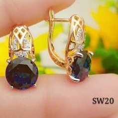 xuping anting permata biru lapisan emas impor terbaru