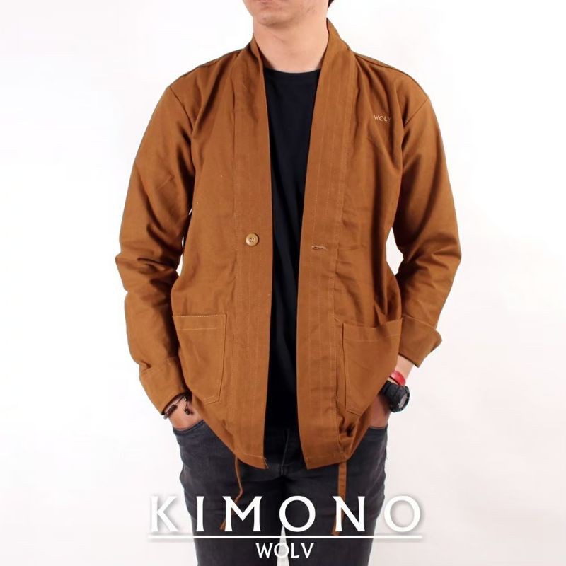 Outer Kimono Pria Wanita Unisex Caramel Hijau Army Hitam Navy Maroon