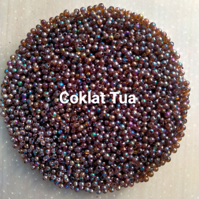 Mote Manik Mutiara Bulat 3 mm Pelangi/AB - 10 Gram