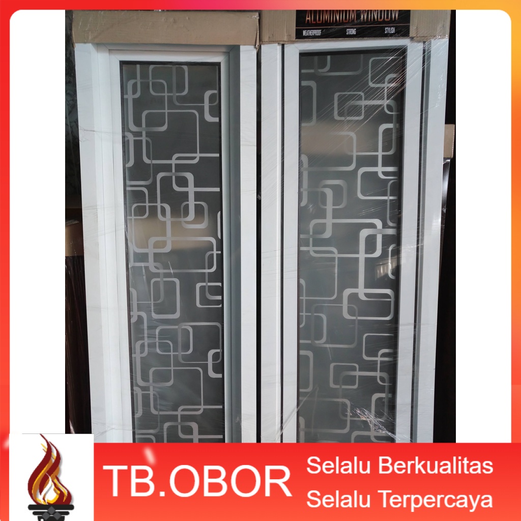 Jendela Aluminium Kusen Jungkit Motif Kaca Es Buram Top Crystal Kotak Bilur Buram Ilusi 3 Dimensi Su