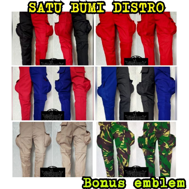 Celana alpin panjang merah-hitam | celana punk belang | Celana cargo kempol gembol