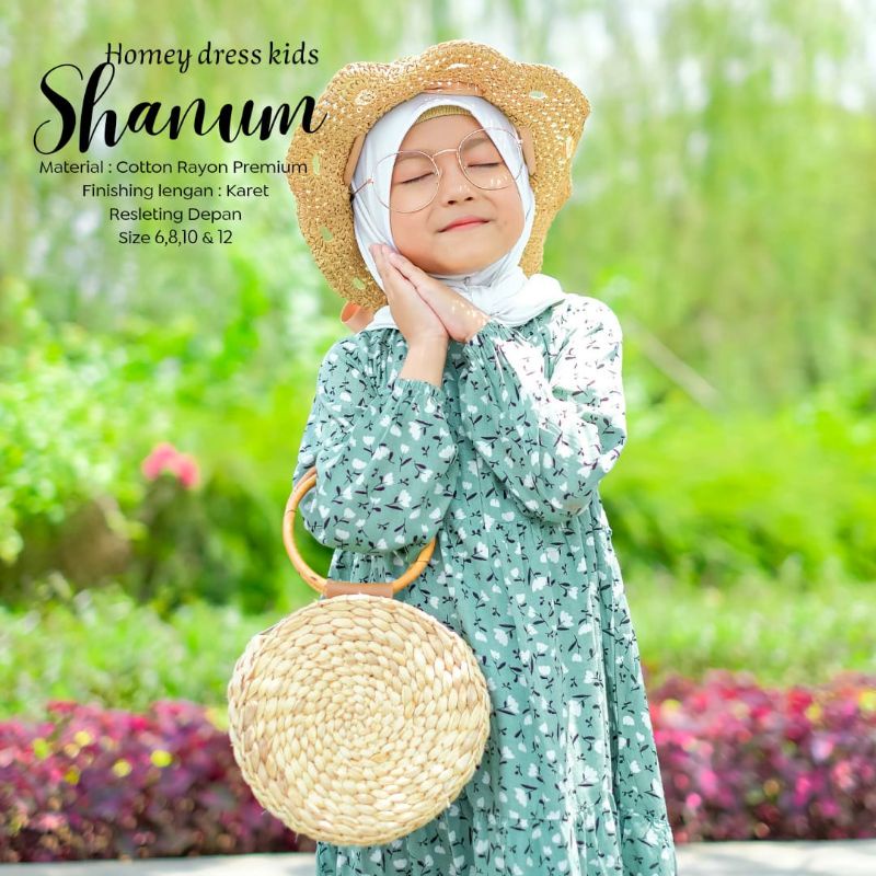 BeautyOne - Gamis Anak Shanum 4-12tahun Dress Muslimah Anak Motif Homey Dress Anak Bunga Kekinian Murah Bahan Katun Rayon Premium Nyaman Dipakai | Bisa Cod