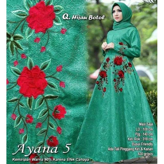 Mm GAMIS PESTA AYANA FLOWER MAXI DRESS MUSLIM BAJU MUSLIM WANITA JAQUARD MOTIF KEONG MEWAH