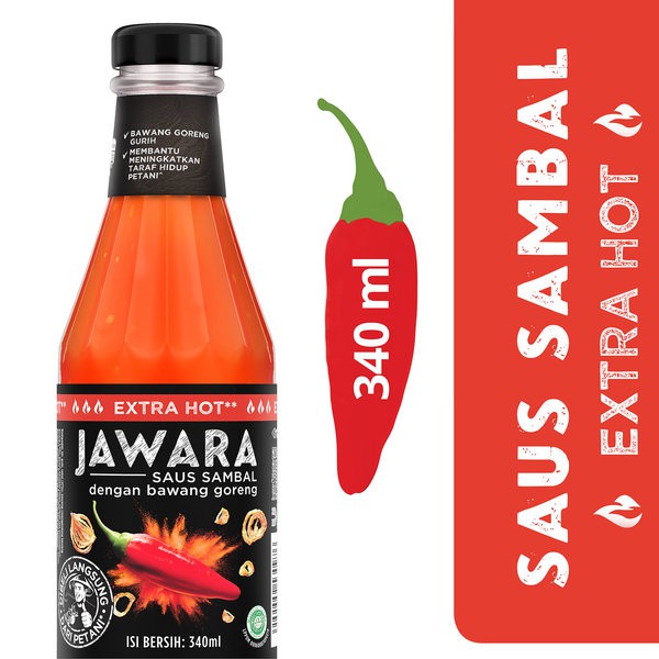 

JAWARA Extra Hot 300ml Saus Sambal Bawang Goreng - Chilli Sauce with Fried Onion Kemasan Botol Kaca