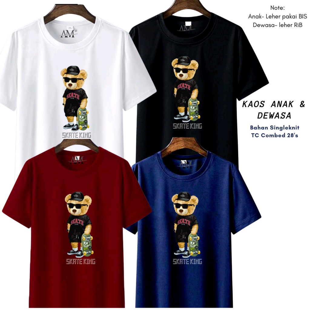 KAOS ANAK COWOK 3-12 TAHUN - REMAJA - DEWASA BAJU BEAR SKATE KING 12warna