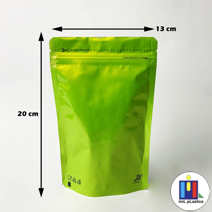 K pack Standing Pouch Hijau Super Aluminium Foil 250gr - per pcs / lembar