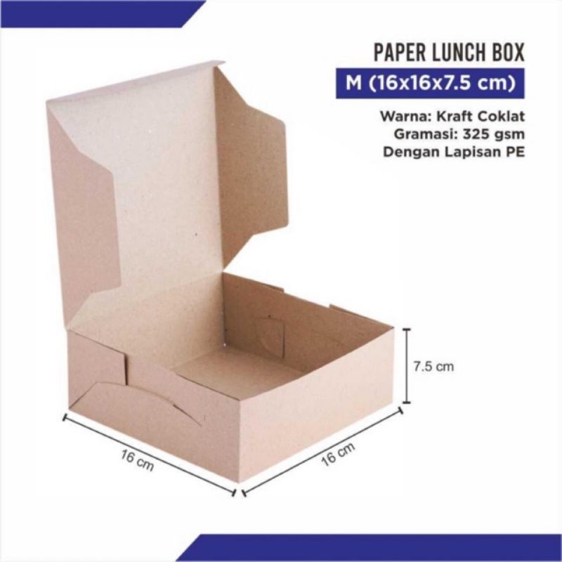 

DUS NASI ROTI KOTAK KUE SNACK BOX 16x16x7,5 cm @10pcs KRAFT 325 gsm LAMINASI
