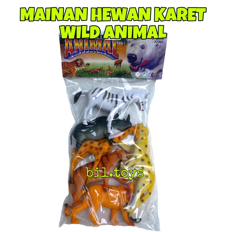 MAINAN ANAK HEWAN KARET WILD ANIMAL ISI 6pcs