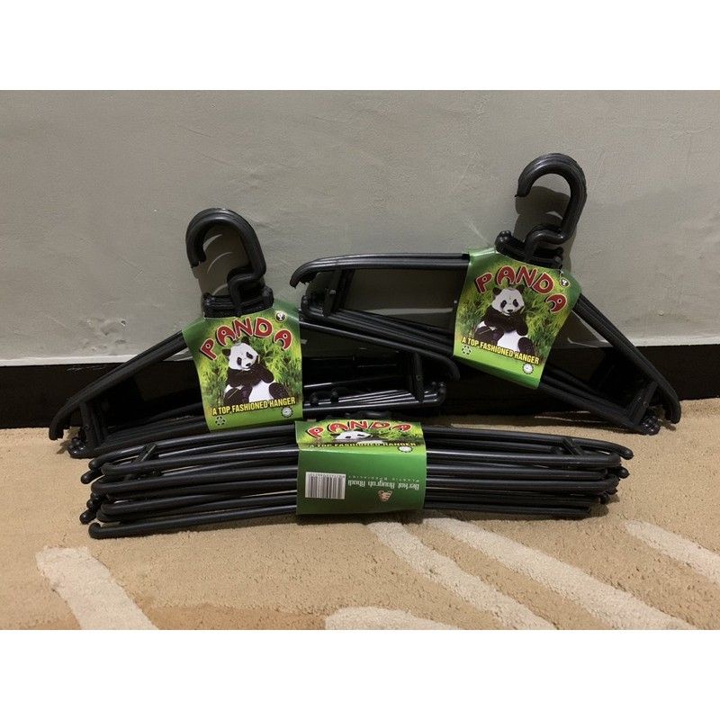 kastok baju hitam - (6pcs) hanger panda/JD/BM - setengah lusin gantungan baju