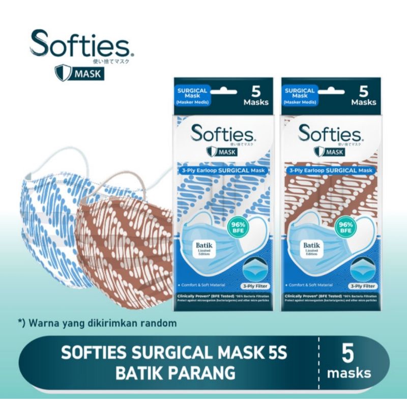 Masker Softies Surgical Mask Batik isi 5 Pcs 3 Ply