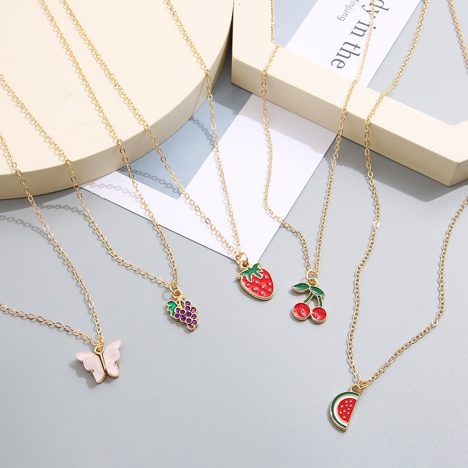 5pcs / set Kalung Choker Rantai Emas Dengan Liontin Buah Butterfly Untuk Wanita