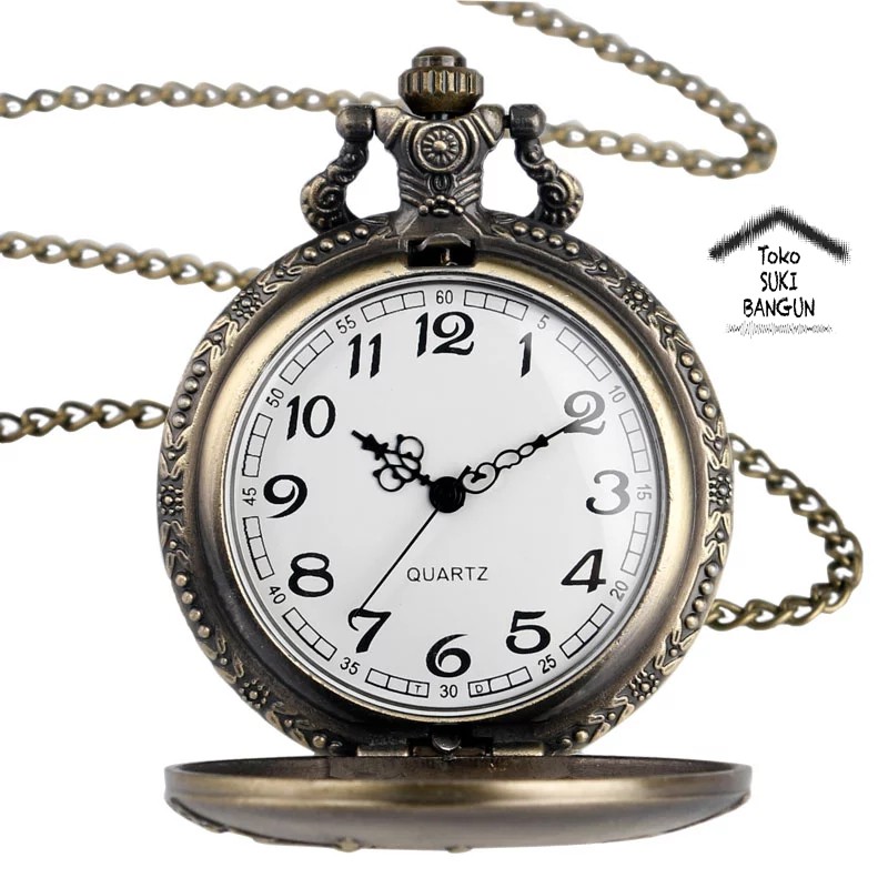 PW 009-010 BIG Pocket Watch Bronze Metal Pendant Chain Kalung Jam Saku