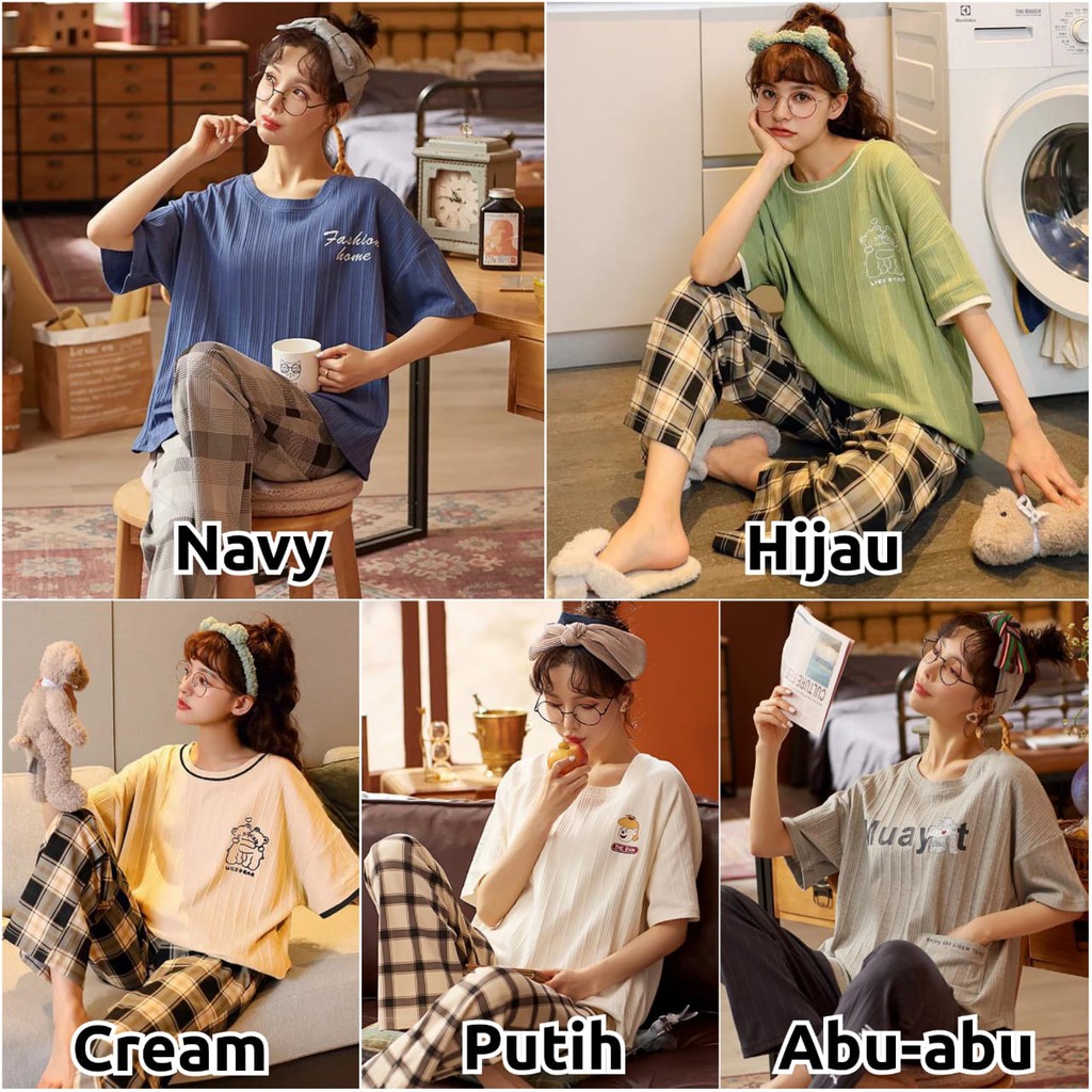 Baju Tidur Piyama Set/Piyama Wanita Import/Baju Piyama Cantik Celana Panjang/Woman Sleep Wear-1