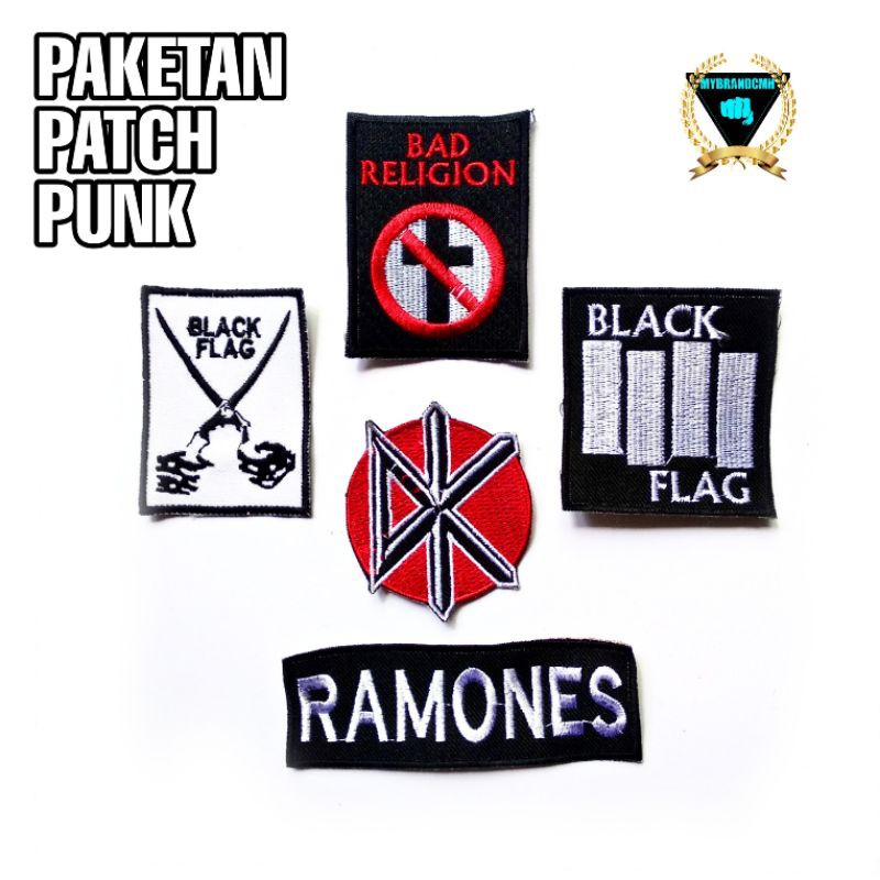PAKET PATCH BORDIR PUNK DIY EMBLEM BORDIRAN BAD RELIGION BLACK FLAG DK RAMONES