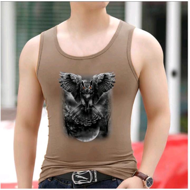 ALIPIO FASHION - SINGLET SPANDEX MOTIF BURUNG HANTU / kaos cowok / kaos singlet / kaos dalem singlet cowok